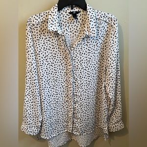 H&M white with black/gray star long sleeve button down blouse.